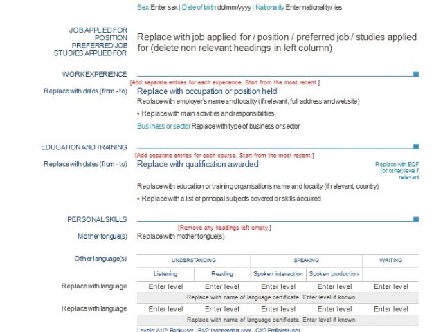 Curriculum Vitae Format Europass Word Europass Cv Template Free