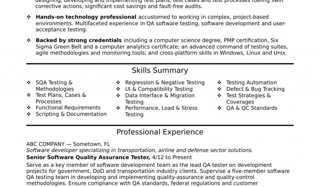 Resume Templates For Qa Tester Experienced Qa Software Tester Resume