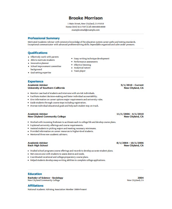 Academic Resume Template Academic Resume Template 6 Free Word Pdf Document