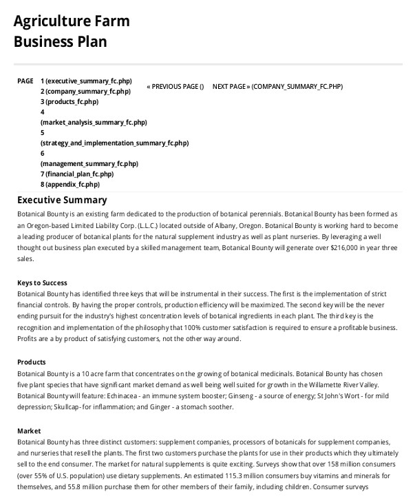 Agricultural Business Plan Template Farm Business Plan Template 9 Free Sample Example