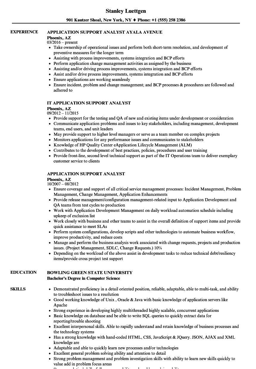 Application Support Analyst Sample Resume Application Support Analyst Resume Samples Velvet Jobs