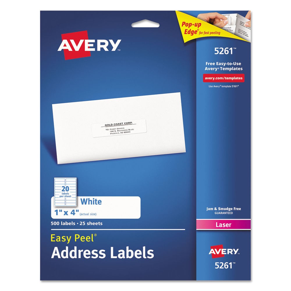 Avery 1 X 4 Label Template Avery Easy Peel Laser Address Labels 1 X 4 White 500 Pack
