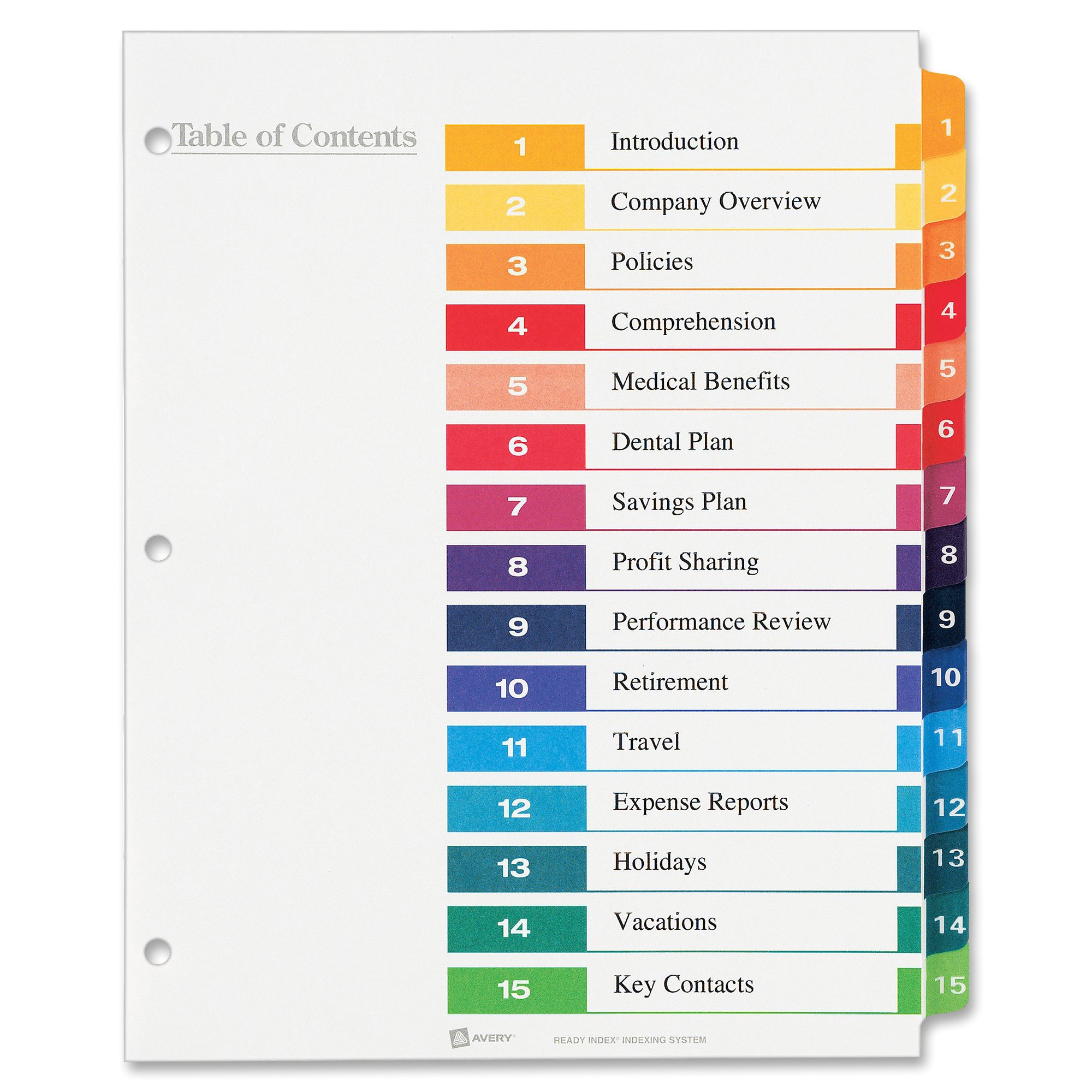 Avery 15 Tab Table Of Contents Color Template 7 Best Images Of Word Printable Tab Index Page Blank