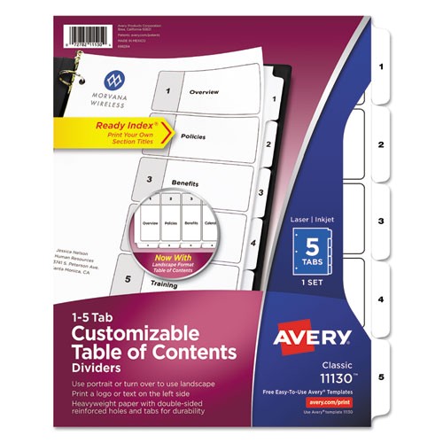 Avery 5 Tab Template 11130 Avery 11130 Ready Index Customizable Table Of Contents