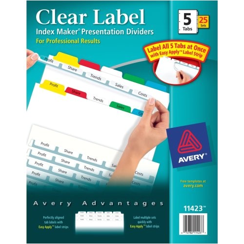 Avery 5 Tab Template 11423 Avery Index Maker Clear Label Dividers Easy Apply Label