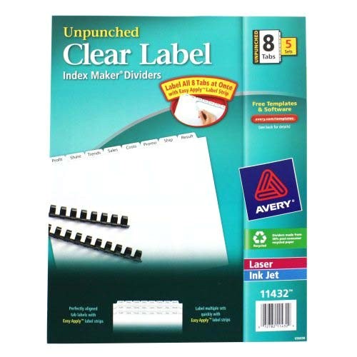 Avery 8 Tab Template 11432 Avery 8 Tab 11 Quot X 8 5 Quot Clear Label Unpunched Dividers 5pk