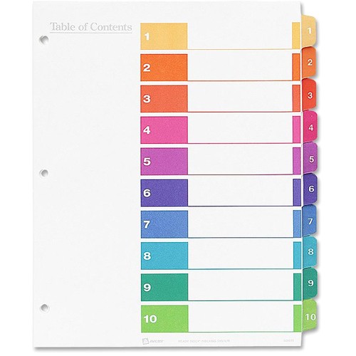 Avery Ready Index Template 10 Tab Color Avery 11188 Ready Index Table Cont Dividers W Color Tabs