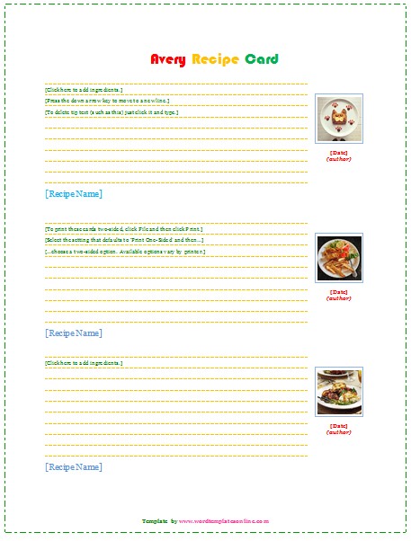 Avery Recipe Card Template Avery Recipe Card Template