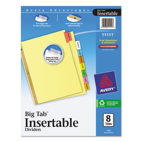 Avery Tab Inserts for Dividers 8 Tab Template Avery 11111 Insertable Big Tab Dividers 8 Tab Letter