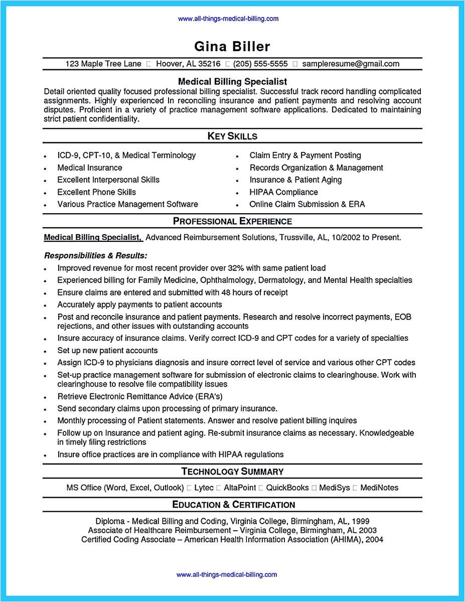 Billing Specialist Resume Template Exciting Billing Specialist Resume that Brings the Job to You