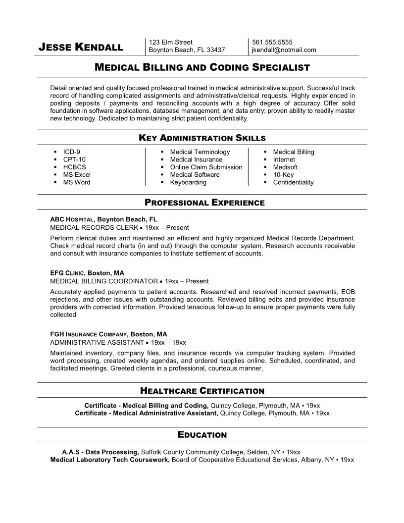 Billing Specialist Resume Template Medical Billing and Coding Resume Example