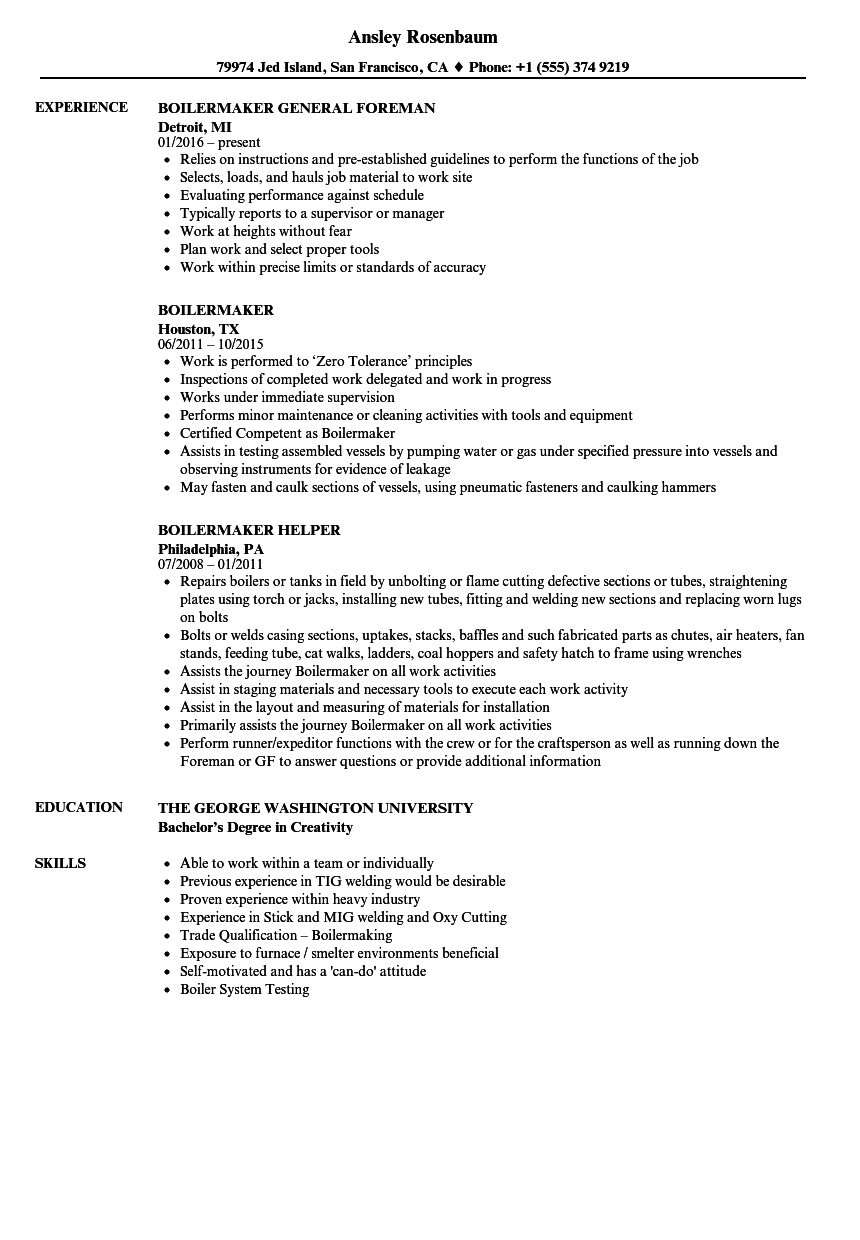 Boilermaker Resume Template Boilermaker Resume Resume Ideas