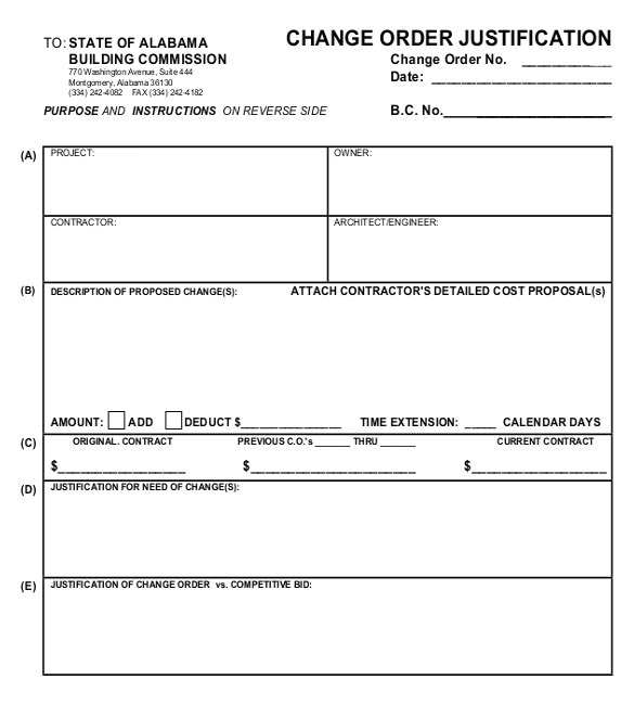 Change order Proposal Template 16 Change order Templates Free Sample Example format