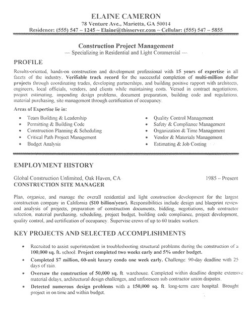 Construction Resume Templates Construction Resume Examples Project Scope Template