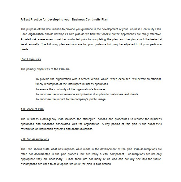 Contingency Plan Template for A Small Business Contingency Plan Template 9 Free Word Pdf Documents