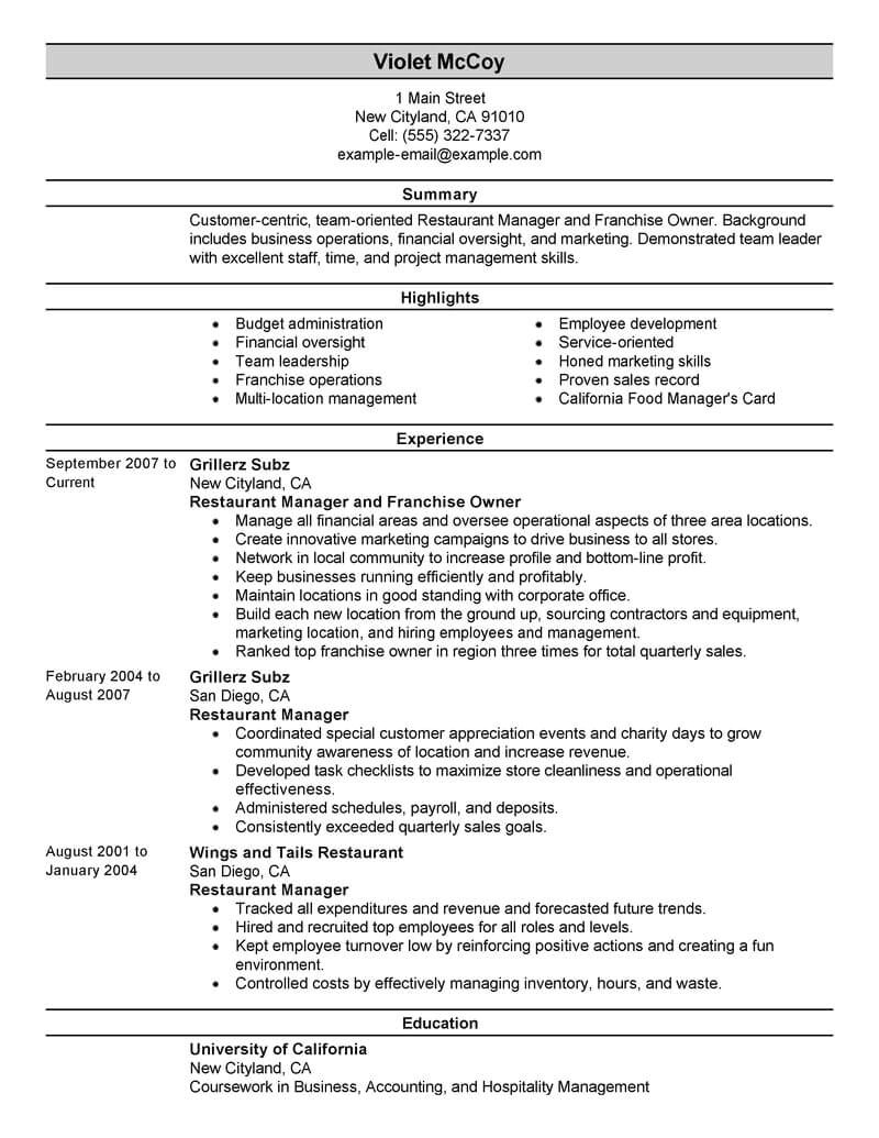 Copyable Resume Templates Best Franchise Owner Resume Example Livecareer