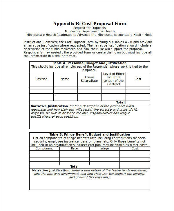 Costing Proposal Template 6 Cost Proposal Templates Examples In Word Pdf