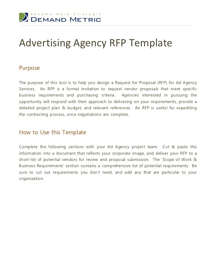 Creative Agency Proposal Template Advertising Agency Rfp Template
