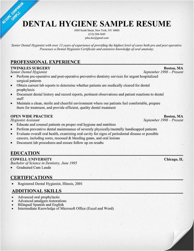 Dental Hygiene Resume Sample Resume format Resume Examples Dental Hygienist