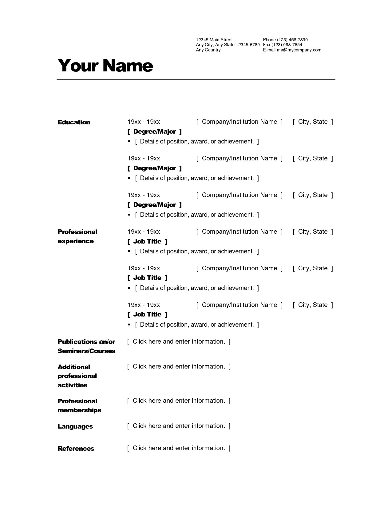 Doc Resume Templates Professional Resume format Doc Schedule Template Free