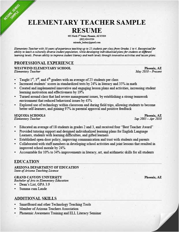 Elementary Teacher Resume Template Teacher Resume Samples Writing Guide Resume Genius