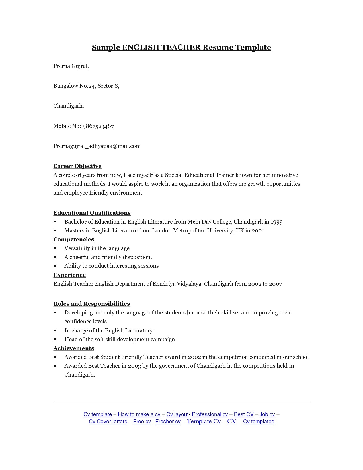 English Resume Template English Resume Template Learnhowtoloseweight Net