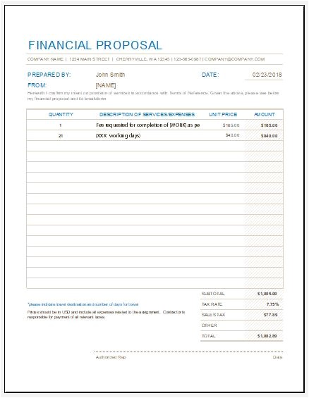 Financial Proposal Template Excel Financial Proposal Form Templates For Excel Word Excel 6655