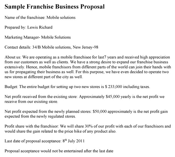 Franchise Proposal Template Franchise Business Proposal Template