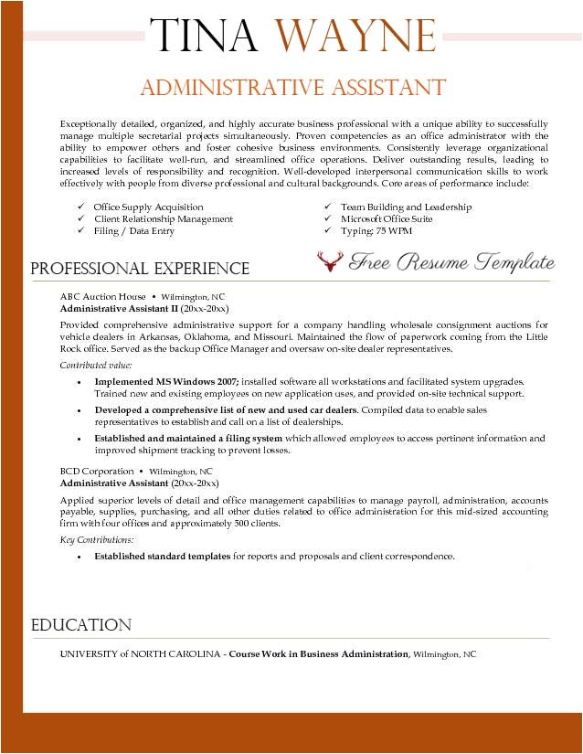 Free Administrative assistant Resume Templates Administrative assistant Resume Template Resume Templates