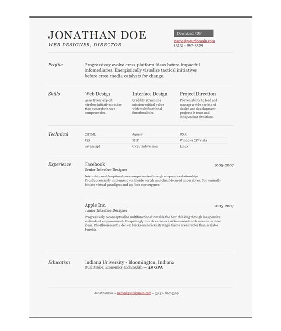 Free One Page Resume Template Free Professional Online One Page Resume Templates the