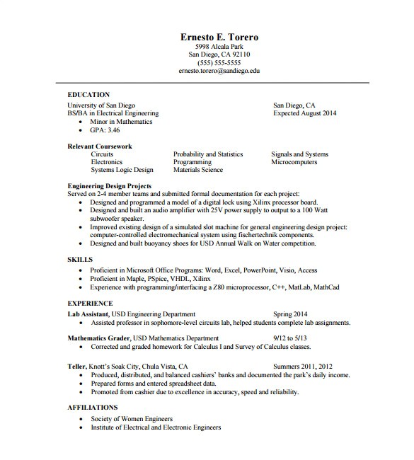 Free One Page Resume Template One Page Resume Template 12 Free Word Excel Pdf