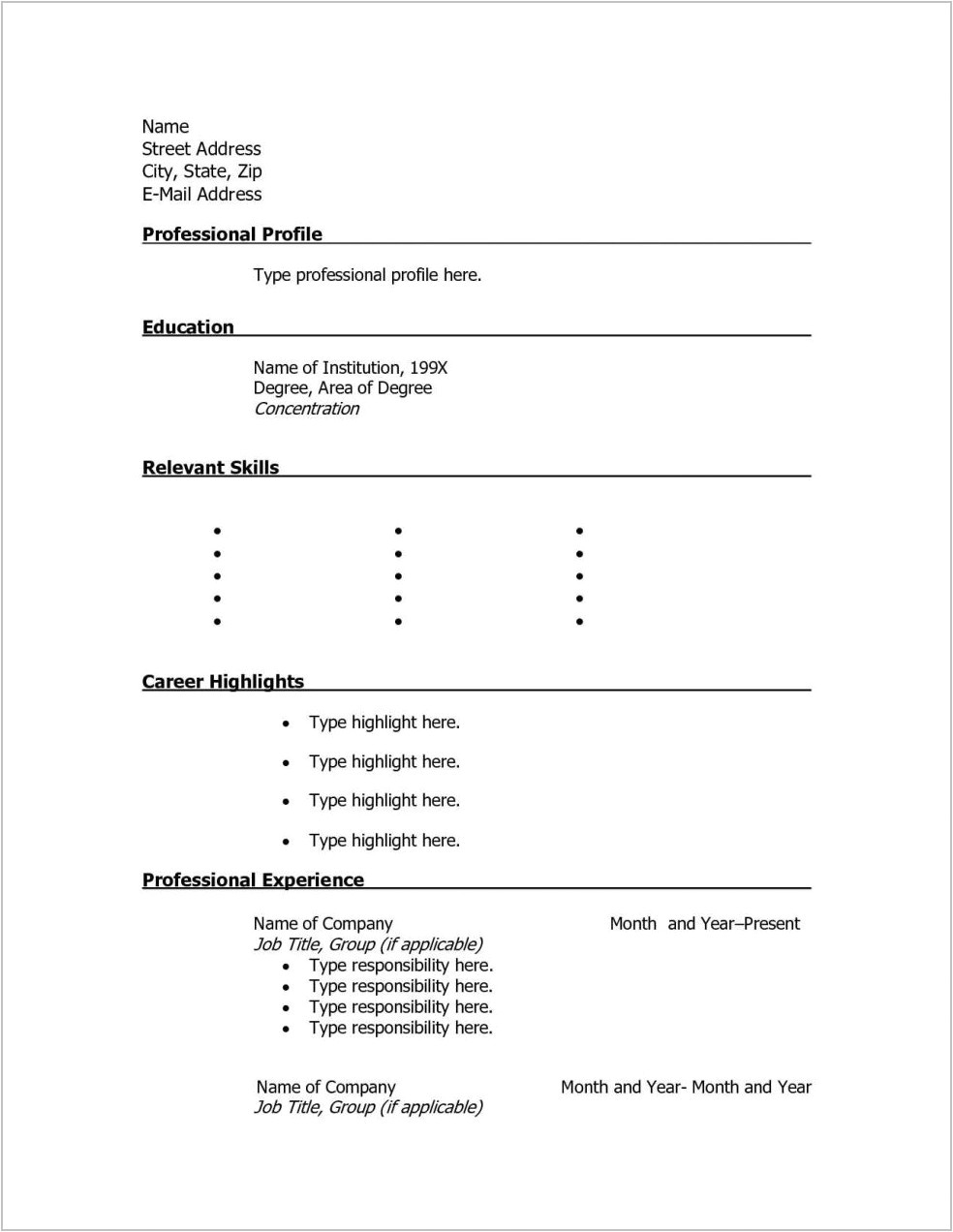 Fillable Printable Resume Templates