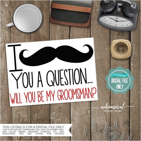 Groomsmen Proposal Template ask Groomsman Proposal Card Quot Mustache Quot Printable File