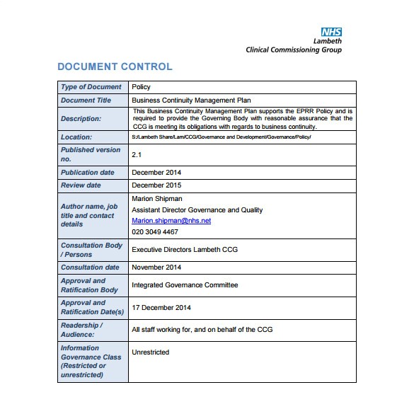 Healthcare Business Continuity Plan Template williamson ga us