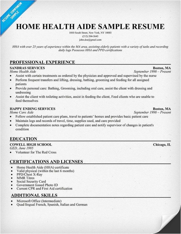 Hha Resume Samples Home Health Aide Resume Example Http Resumecompanion