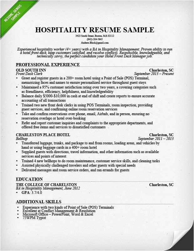 Hospitality Resume Templates Hospitality Resume Sample Writing Guide Resume Genius