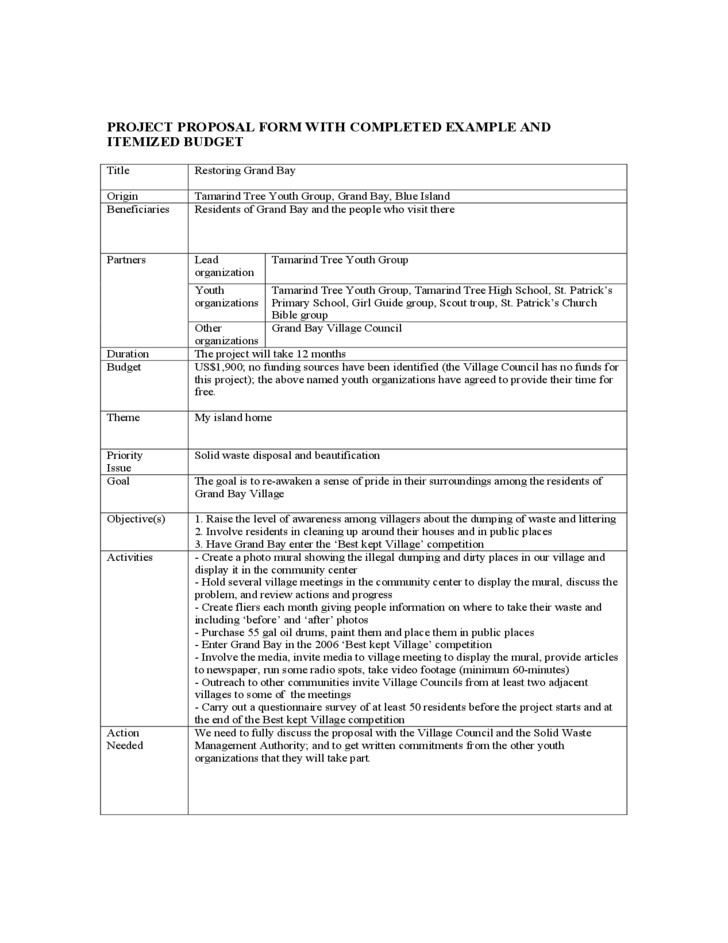 Itemized Proposal Template Project Proposal form with Completed Example and Itemized