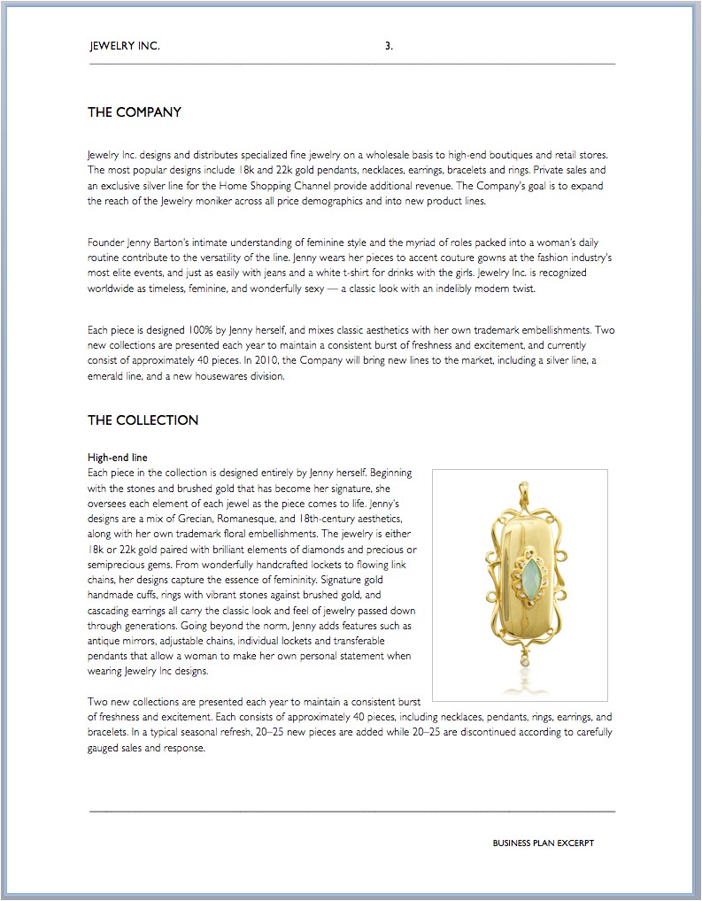 Jewelry Business Plan Template Business Plans and Proposals Advice Samples and