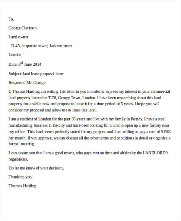 Land Proposal Template 10 Sample Lease Proposal Letters Pdf Pages Sample