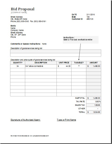 Microsoft Office Bid Proposal Templates Bid Proposal Template for Ms Excel Proposal Templates