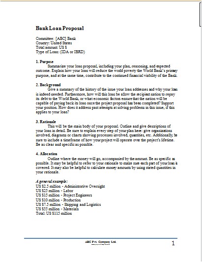 Mortgage Proposal Template Bank Loan Proposal Template Proposal Templates