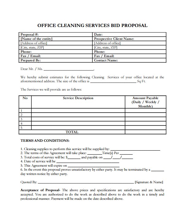 Office Cleaning Proposal Template Free williamsonga.us