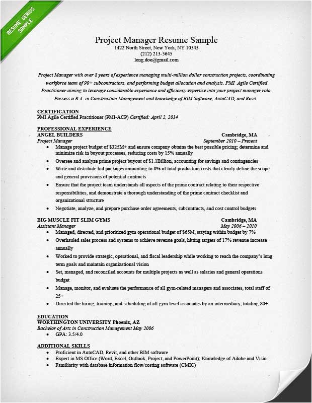 Pm Resume Template Project Manager Resume Sample Writing Guide Rg