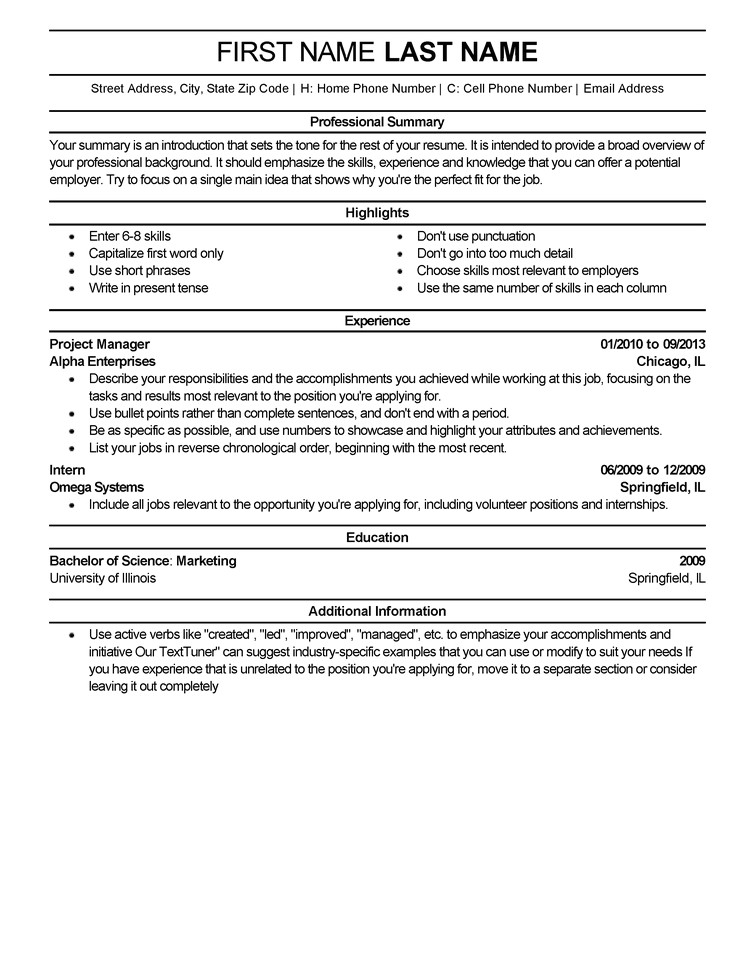 Proffessional Resume Template Free Resume Templates Fast Easy Livecareer
