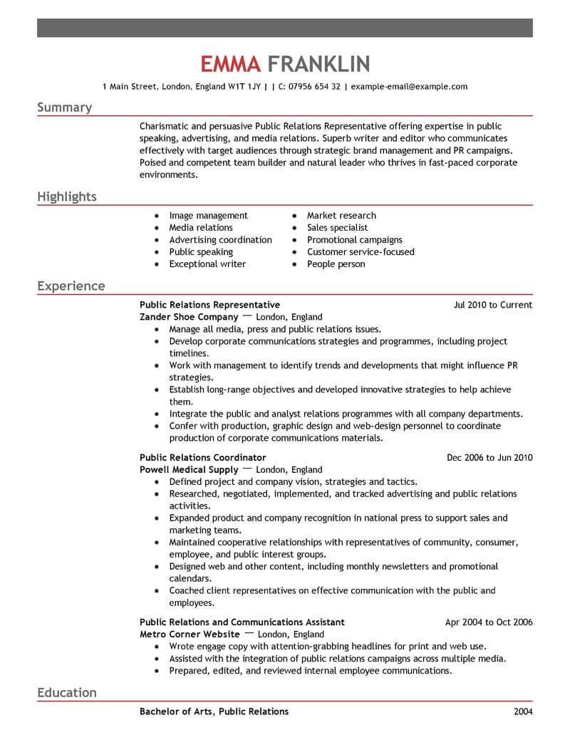 Public Relations Resume Template Best Public Relations Resume Example Livecareer