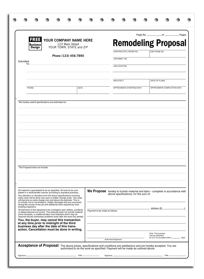 Remodeling Proposal Template Remodeling Proposal Item 5524 Contractor forms