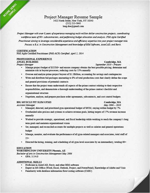 Resume Template for Project Manager Project Manager Resume Sample Writing Guide Rg