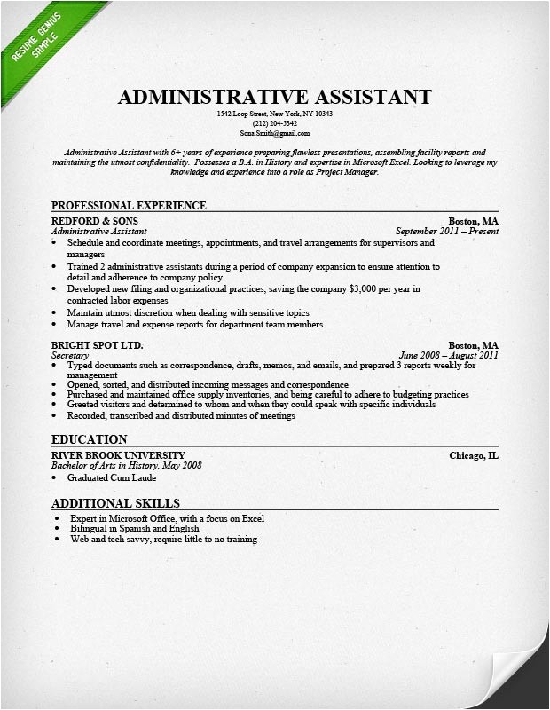 Resume Templates for Administrative assistants Administrative assistant Resume Sample Resume Genius