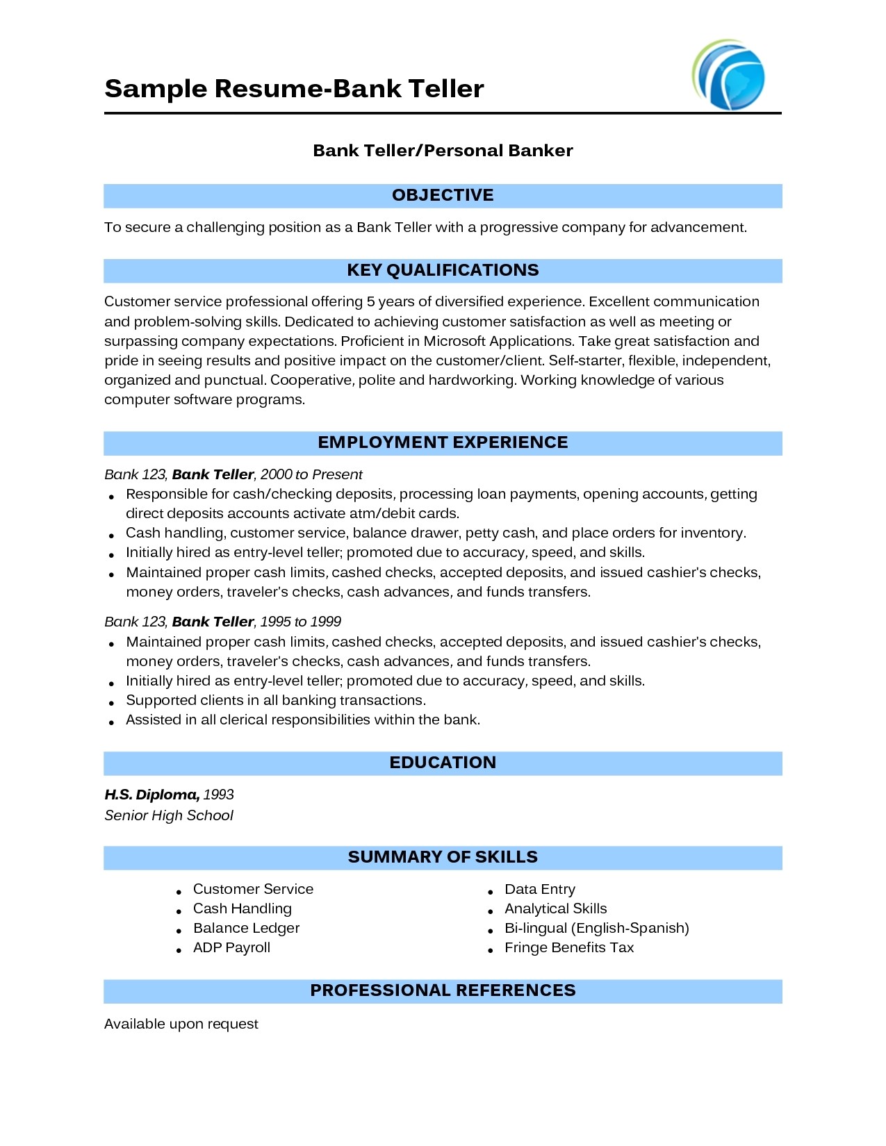 Resume Templates for Banking Jobs Personal Banker Resume Ingyenoltoztetosjatekok Com
