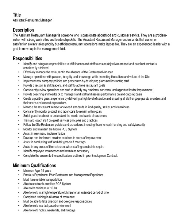 Resume Templates for Restaurant Managers Restaurant Manager Resume Template 6 Free Word Pdf